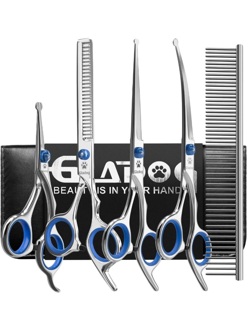 Professional Dog Grooming Scissors Kit - 6 in 1 Heavy-Duty Shears with Safety